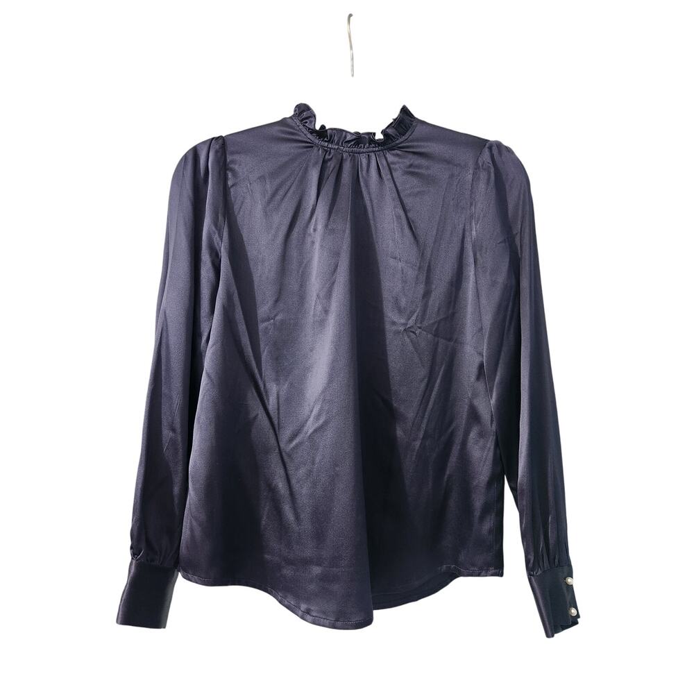 LILYSILK Women's 100% Silk Blouse – Navy Blue, Long Sleeve, High Neck - Size S